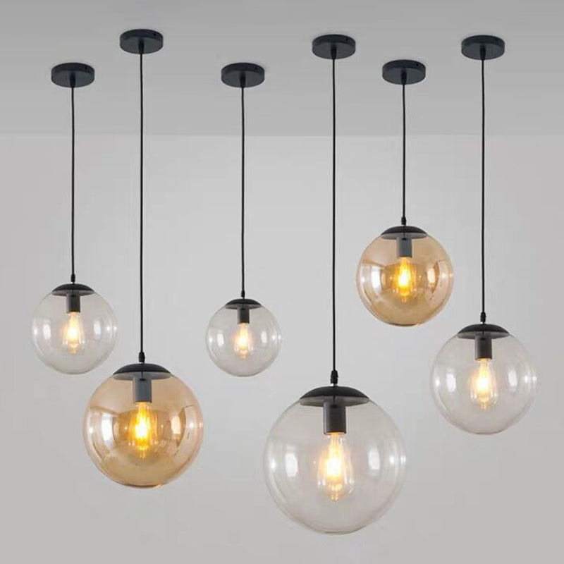 1 Light Round Hanging Ceiling Lights Industrial Style Glass Hanging Light Fixtures for Restaurant Clearhalo 'Ceiling Lights' 'Pendant Lights' 'Pendants' Lighting' 2618377