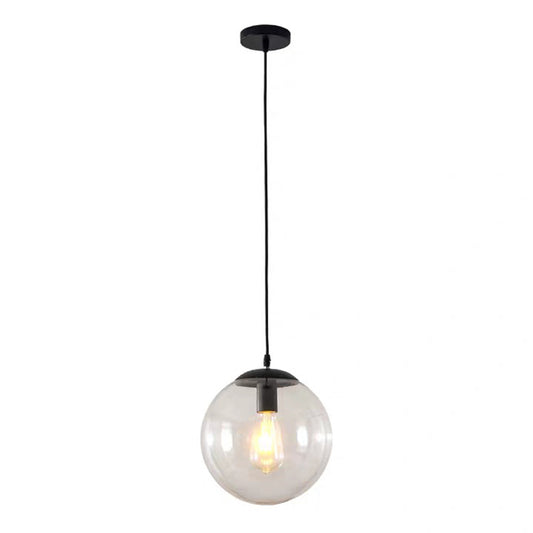 1 Light Round Hanging Ceiling Lights Industrial Style Glass Hanging Light Fixtures for Restaurant Black Clearhalo 'Ceiling Lights' 'Pendant Lights' 'Pendants' Lighting' 2618378