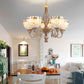 Shell White Chandelier Bell Shade Mediterranean Suspension Lighting for Living Room Clearhalo 'Ceiling Lights' 'Chandeliers' Lighting' 2618405