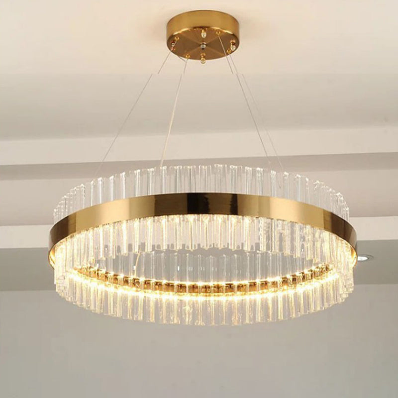LED Round Chandelier Pendant Minimalistic Crystal Gold Finish Hanging Light for Bedroom Clearhalo 'Ceiling Lights' 'Chandeliers' Lighting' 2618453