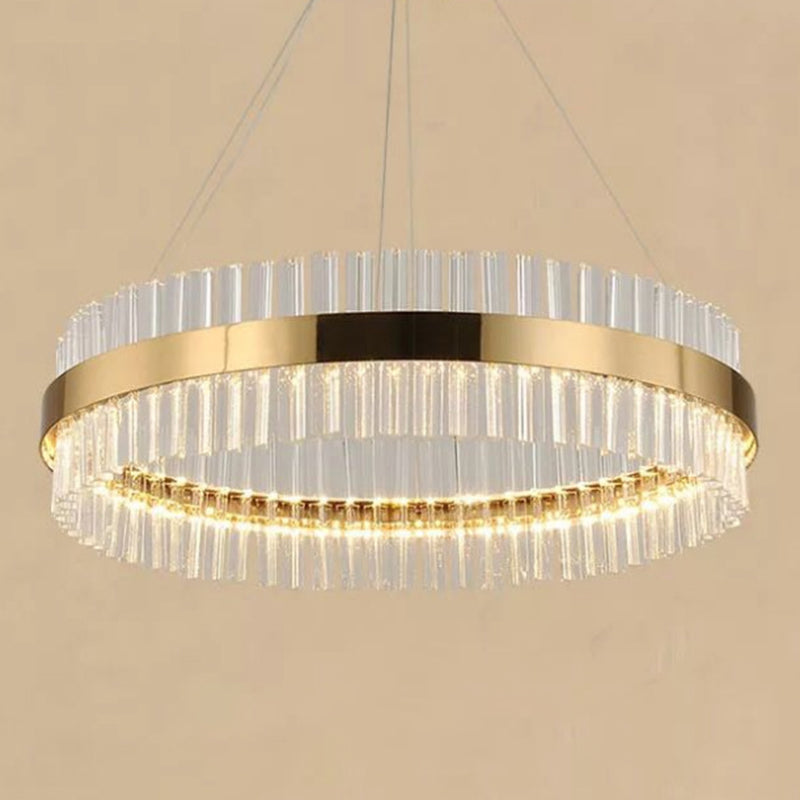 LED Round Chandelier Pendant Minimalistic Crystal Gold Finish Hanging Light for Bedroom Clearhalo 'Ceiling Lights' 'Chandeliers' Lighting' 2618454
