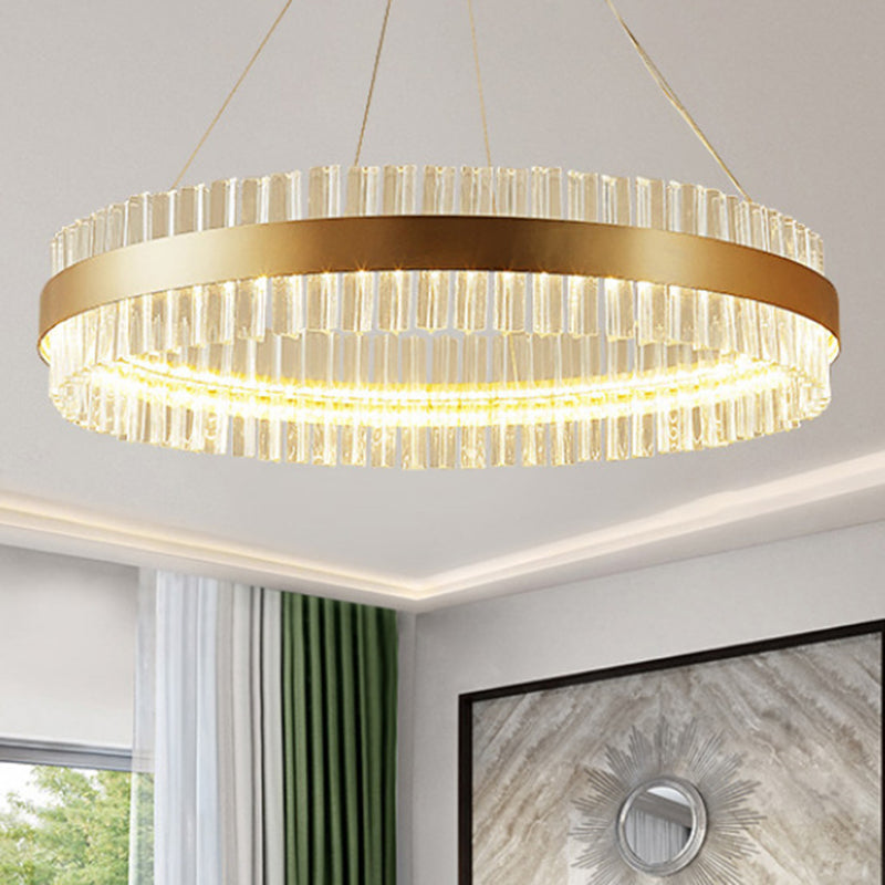 LED Round Chandelier Pendant Minimalistic Crystal Gold Finish Hanging Light for Bedroom Clearhalo 'Ceiling Lights' 'Chandeliers' Lighting' 2618455
