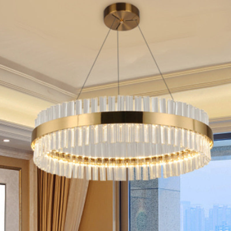 LED Round Chandelier Pendant Minimalistic Crystal Gold Finish Hanging Light for Bedroom Clearhalo 'Ceiling Lights' 'Chandeliers' Lighting' 2618456