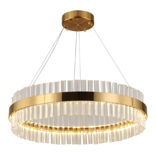 LED Round Chandelier Pendant Minimalistic Crystal Gold Finish Hanging Light for Bedroom Gold