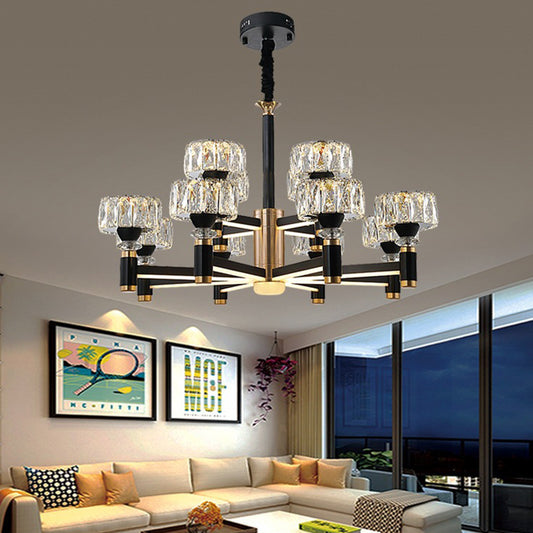 Round Living Room Chandelier Metal Modern Simplicity LED Hanging Light Fixture in Black Clearhalo 'Ceiling Lights' 'Chandeliers' Lighting' 2618476