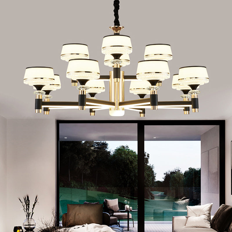 Round Living Room Chandelier Metal Modern Simplicity LED Hanging Light Fixture in Black Clearhalo 'Ceiling Lights' 'Chandeliers' Lighting' 2618479