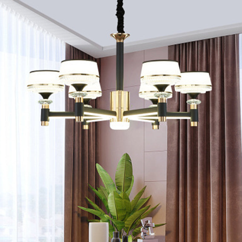 Round Living Room Chandelier Metal Modern Simplicity LED Hanging Light Fixture in Black 6 Black Acrylic Clearhalo 'Ceiling Lights' 'Chandeliers' Lighting' 2618485