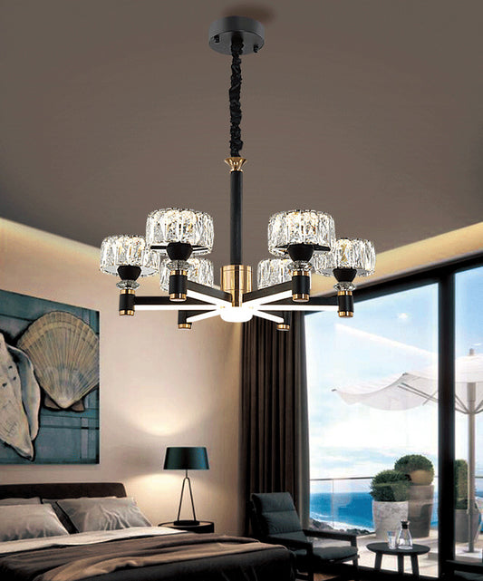 Round Living Room Chandelier Metal Modern Simplicity LED Hanging Light Fixture in Black Clearhalo 'Ceiling Lights' 'Chandeliers' Lighting' 2618494