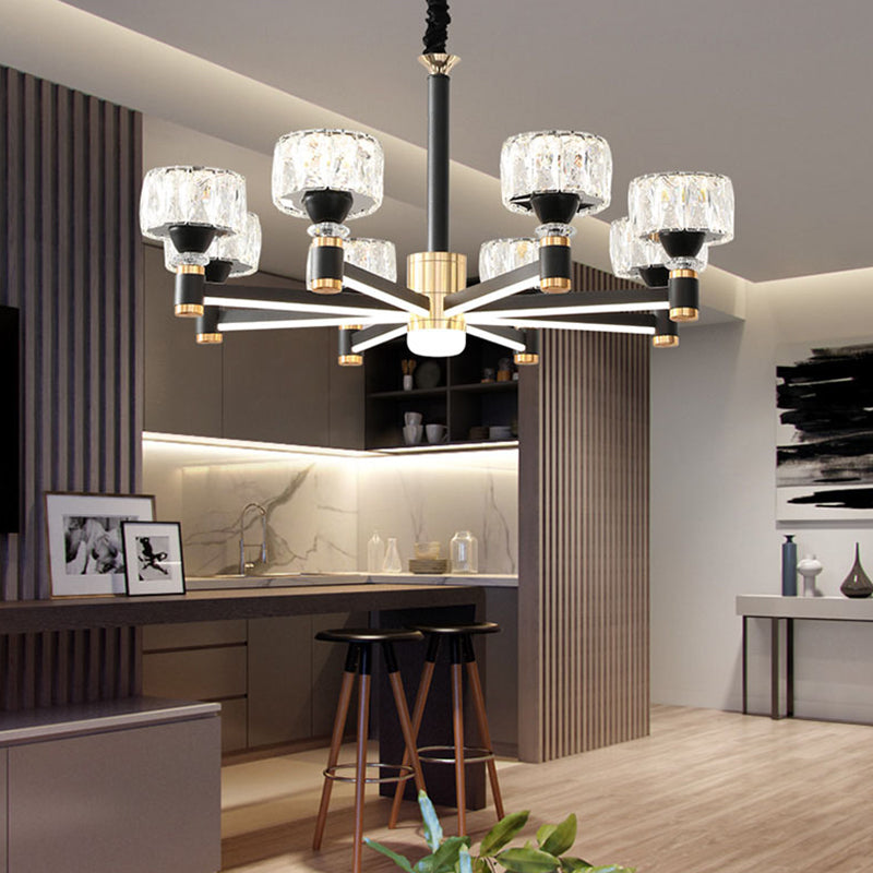 Round Living Room Chandelier Metal Modern Simplicity LED Hanging Light Fixture in Black Clearhalo 'Ceiling Lights' 'Chandeliers' Lighting' 2618495