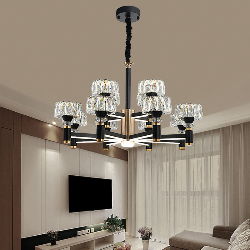 Round Living Room Chandelier Metal Modern Simplicity LED Hanging Light Fixture in Black Clearhalo 'Ceiling Lights' 'Chandeliers' Lighting' 2618496