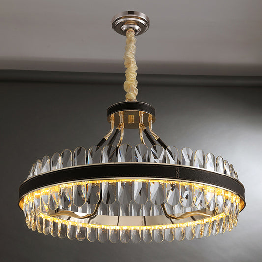 Minimalist Circular LED Chandelier Crystal Living Room Ceiling Pendant Light in Black-Gold Black