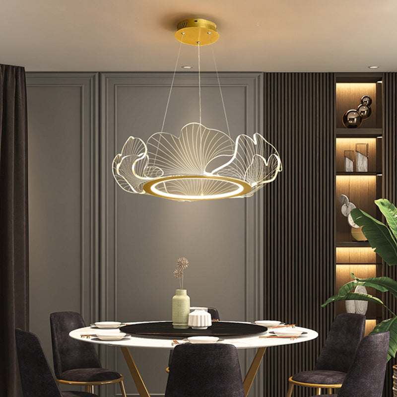 Acrylic Leaf LED Chandelier Light Simplicity Gold Finish Pendant Light for Dining Room Clearhalo 'Ceiling Lights' 'Chandeliers' Lighting' 2618616