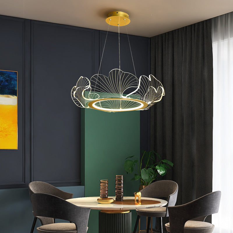 Acrylic Leaf LED Chandelier Light Simplicity Gold Finish Pendant Light for Dining Room Clearhalo 'Ceiling Lights' 'Chandeliers' Lighting' 2618617