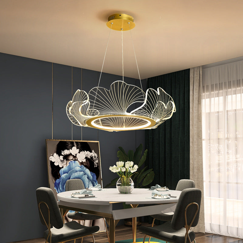 Acrylic Leaf LED Chandelier Light Simplicity Gold Finish Pendant Light for Dining Room Clearhalo 'Ceiling Lights' 'Chandeliers' Lighting' 2618618