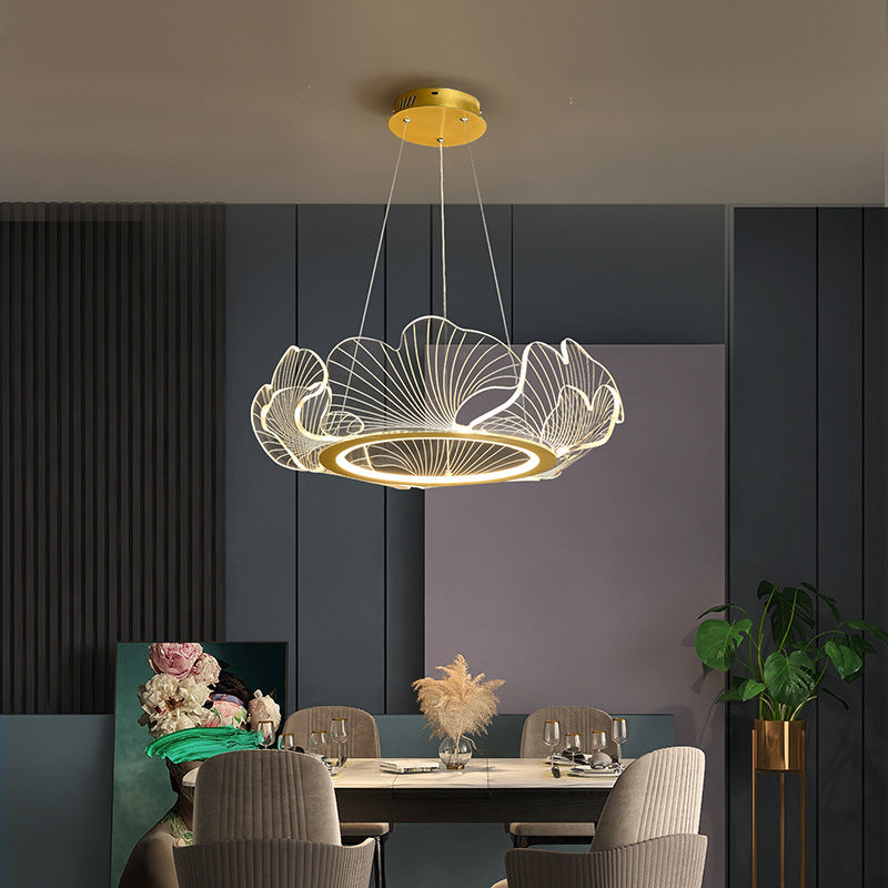 Acrylic Leaf LED Chandelier Light Simplicity Gold Finish Pendant Light for Dining Room Clearhalo 'Ceiling Lights' 'Chandeliers' Lighting' 2618619