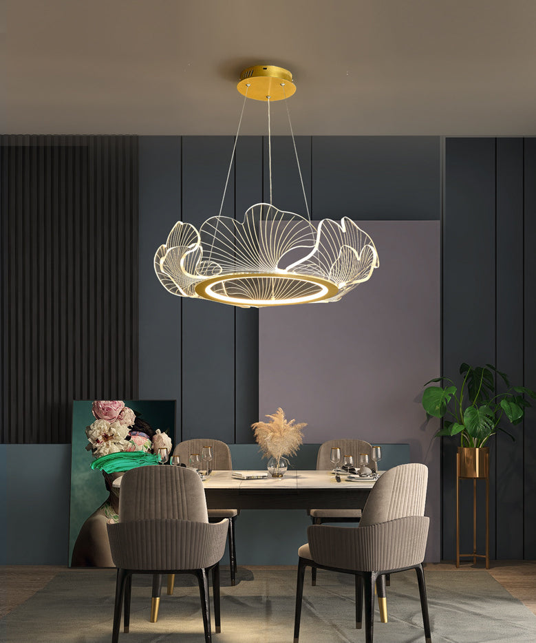 Acrylic Leaf LED Chandelier Light Simplicity Gold Finish Pendant Light for Dining Room Clearhalo 'Ceiling Lights' 'Chandeliers' Lighting' 2618627