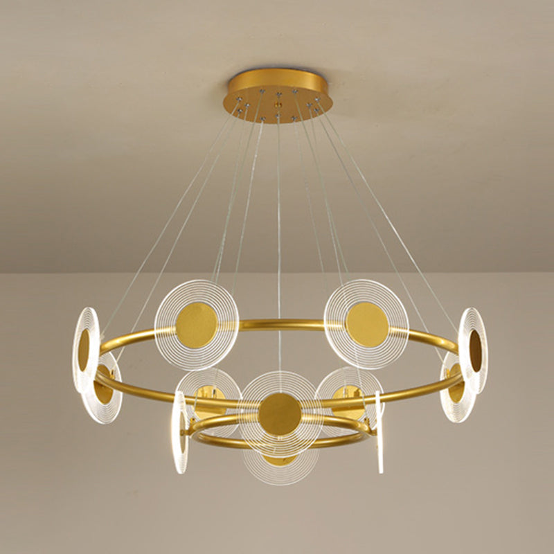 LED Circles Suspension Lamp Minimalistic Acrylic Living Room Chandelier Pendant Light Gold Clearhalo 'Ceiling Lights' 'Chandeliers' Lighting' 2618631