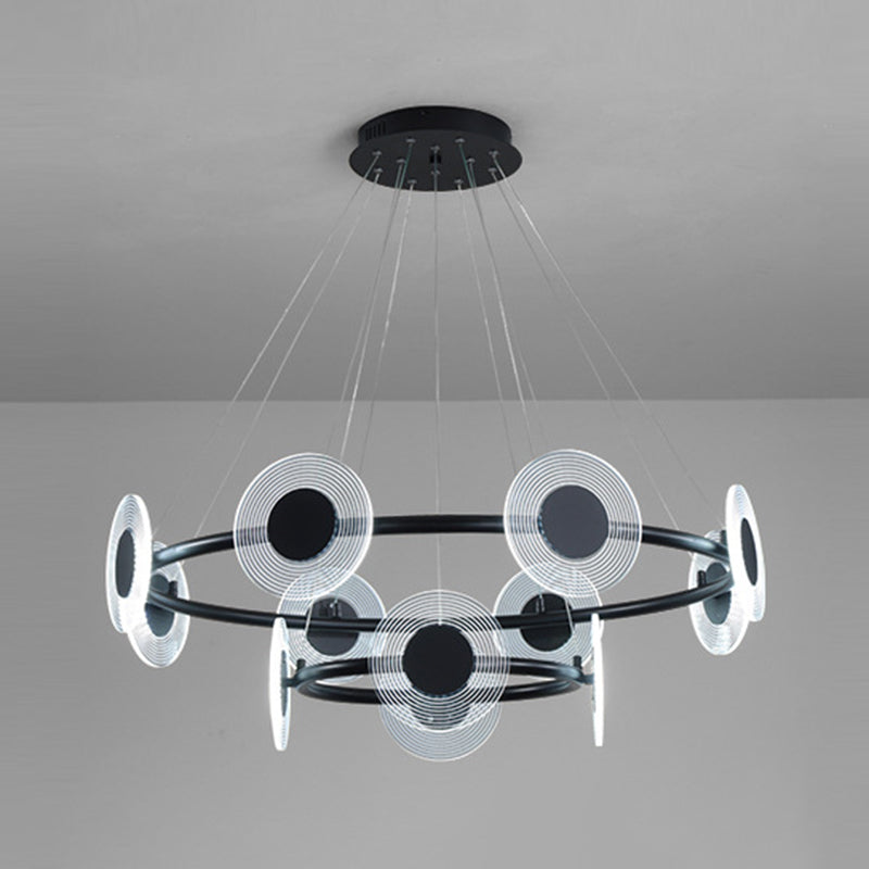 LED Circles Suspension Lamp Minimalistic Acrylic Living Room Chandelier Pendant Light Black White Clearhalo 'Ceiling Lights' 'Chandeliers' Lighting' 2618633