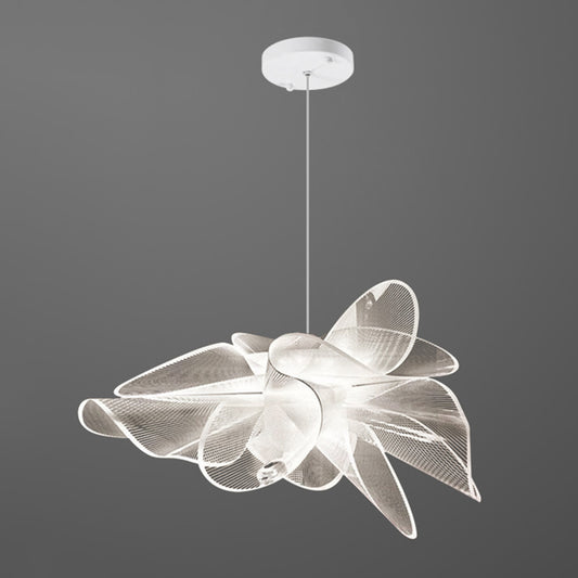 Tulle-Like Floral Chandelier Decorative Plastic Cafe LED Suspension Lighting Fixture in White White Clearhalo 'Ceiling Lights' 'Chandeliers' Lighting' 2618670