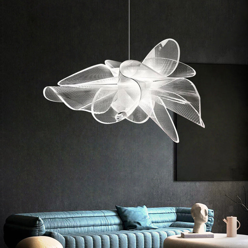 Tulle-Like Floral Chandelier Decorative Plastic Cafe LED Suspension Lighting Fixture in White Clearhalo 'Ceiling Lights' 'Chandeliers' Lighting' 2618671