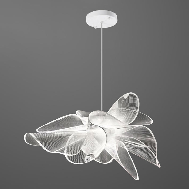 Tulle-Like Floral Chandelier Decorative Plastic Cafe LED Suspension Lighting Fixture in White White White Clearhalo 'Ceiling Lights' 'Chandeliers' Lighting' 2618672