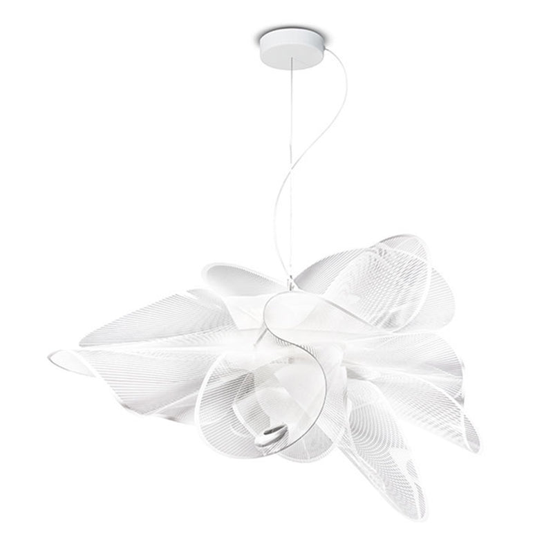 Tulle-Like Floral Chandelier Decorative Plastic Cafe LED Suspension Lighting Fixture in White Clearhalo 'Ceiling Lights' 'Chandeliers' Lighting' 2618675