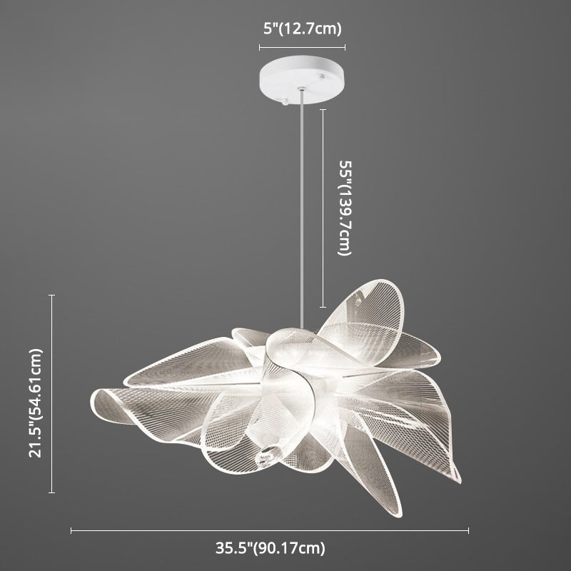 Tulle-Like Floral Chandelier Decorative Plastic Cafe LED Suspension Lighting Fixture in White Clearhalo 'Ceiling Lights' 'Chandeliers' Lighting' 2618679