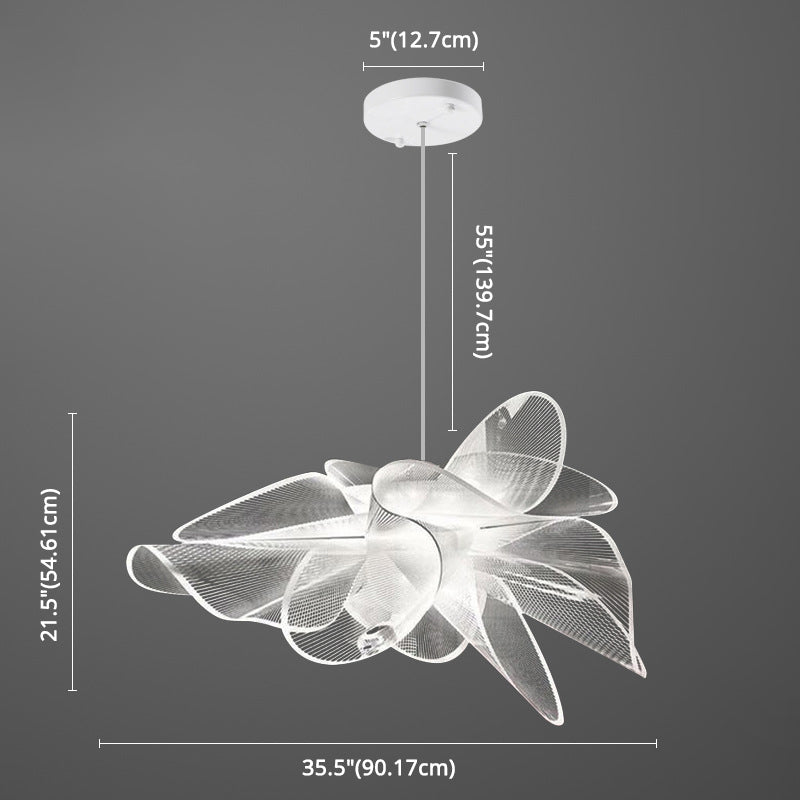 Tulle-Like Floral Chandelier Decorative Plastic Cafe LED Suspension Lighting Fixture in White Clearhalo 'Ceiling Lights' 'Chandeliers' Lighting' 2618681