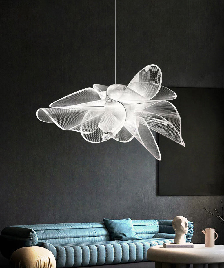 Tulle-Like Floral Chandelier Decorative Plastic Cafe LED Suspension Lighting Fixture in White Clearhalo 'Ceiling Lights' 'Chandeliers' Lighting' 2618685
