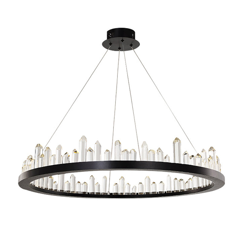 Minimalist Ring-Shape LED Chandelier Crystal Stick Living Room Hanging Light in Black Clearhalo 'Ceiling Lights' 'Chandeliers' Lighting' 2618694
