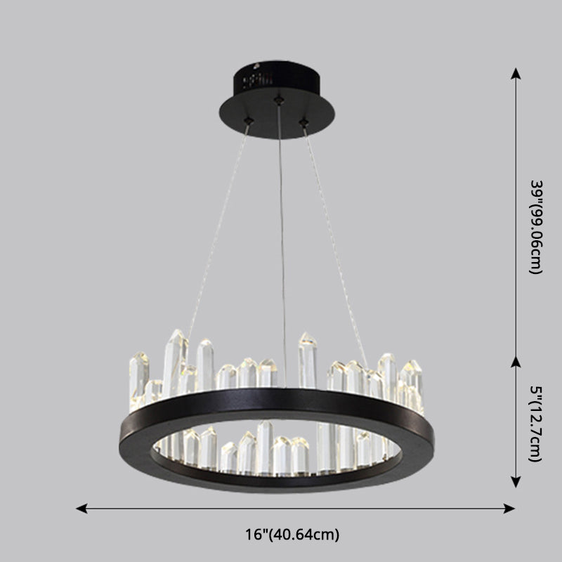 Minimalist Ring-Shape LED Chandelier Crystal Stick Living Room Hanging Light in Black Clearhalo 'Ceiling Lights' 'Chandeliers' Lighting' 2618695