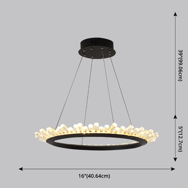 Minimalist Ring-Shape LED Chandelier Crystal Stick Living Room Hanging Light in Black Clearhalo 'Ceiling Lights' 'Chandeliers' Lighting' 2618697
