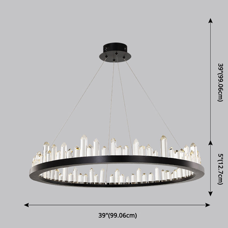 Minimalist Ring-Shape LED Chandelier Crystal Stick Living Room Hanging Light in Black Clearhalo 'Ceiling Lights' 'Chandeliers' Lighting' 2618699