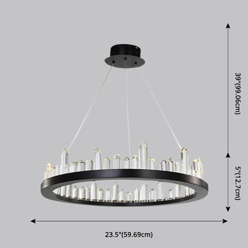 Minimalist Ring-Shape LED Chandelier Crystal Stick Living Room Hanging Light in Black Clearhalo 'Ceiling Lights' 'Chandeliers' Lighting' 2618701