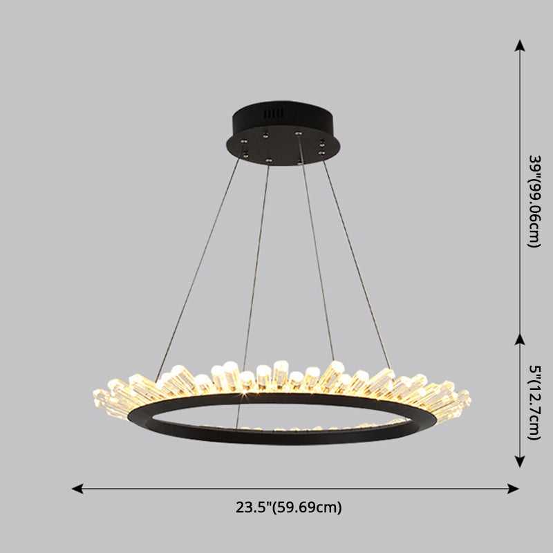 Minimalist Ring-Shape LED Chandelier Crystal Stick Living Room Hanging Light in Black Clearhalo 'Ceiling Lights' 'Chandeliers' Lighting' 2618702