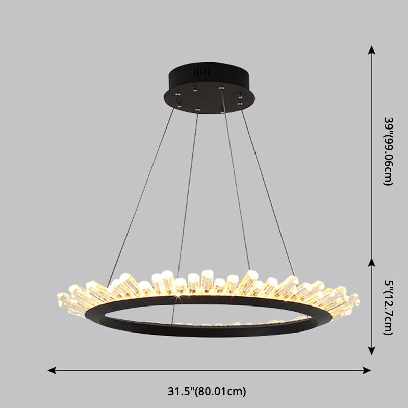Minimalist Ring-Shape LED Chandelier Crystal Stick Living Room Hanging Light in Black Clearhalo 'Ceiling Lights' 'Chandeliers' Lighting' 2618703