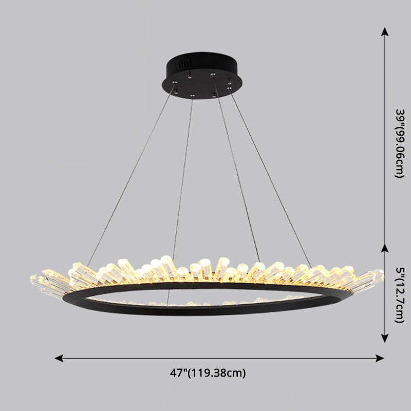 Minimalist Ring-Shape LED Chandelier Crystal Stick Living Room Hanging Light in Black Clearhalo 'Ceiling Lights' 'Chandeliers' Lighting' 2618704