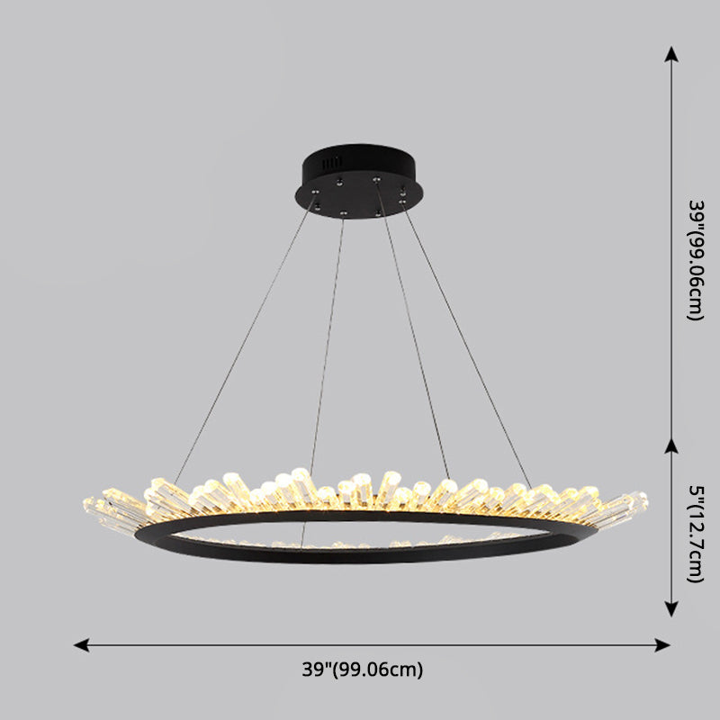 Minimalist Ring-Shape LED Chandelier Crystal Stick Living Room Hanging Light in Black Clearhalo 'Ceiling Lights' 'Chandeliers' Lighting' 2618705