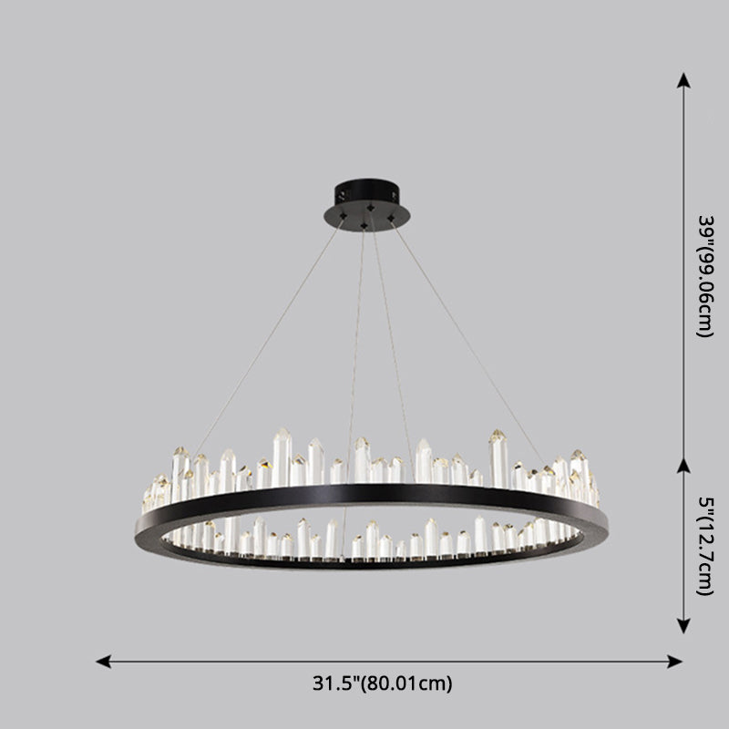 Minimalist Ring-Shape LED Chandelier Crystal Stick Living Room Hanging Light in Black Clearhalo 'Ceiling Lights' 'Chandeliers' Lighting' 2618706