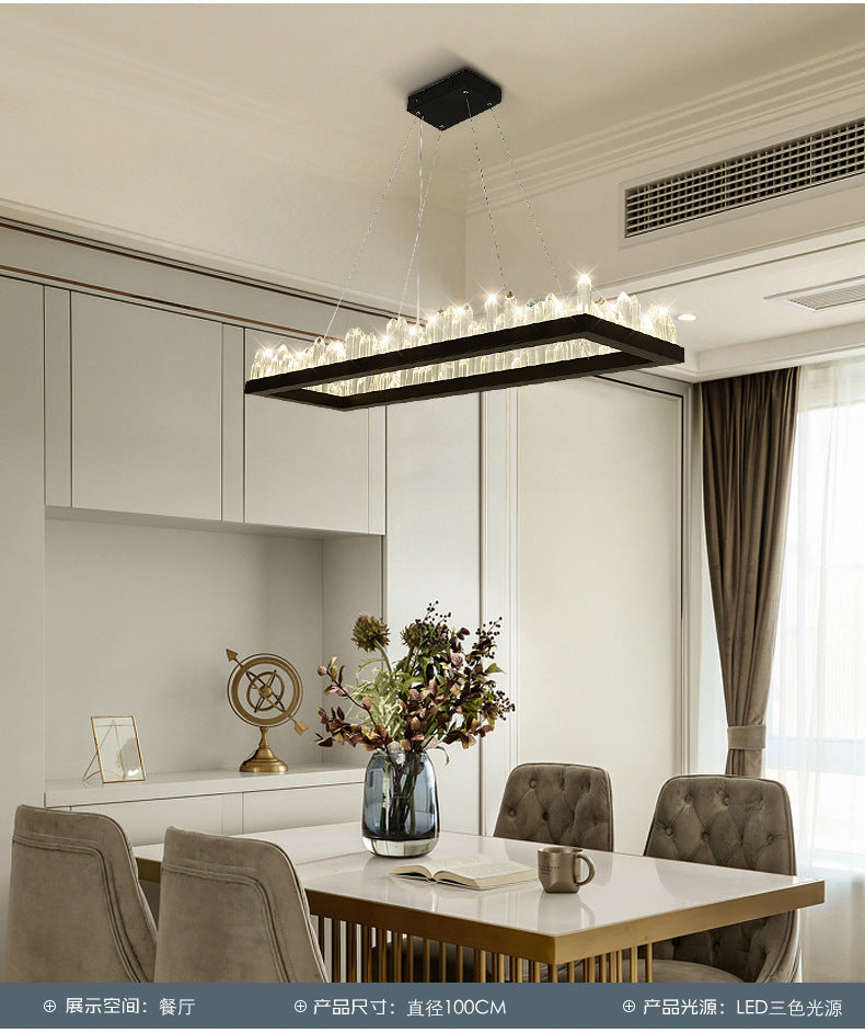 Minimalist Ring-Shape LED Chandelier Crystal Stick Living Room Hanging Light in Black Clearhalo 'Ceiling Lights' 'Chandeliers' Lighting' 2618707