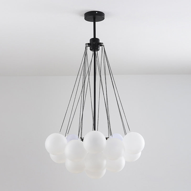 Frosted White Glass Bubbles Suspension Light Stylish Nordic Chandelier for Living Room 19 Black Clearhalo 'Ceiling Lights' 'Chandeliers' Lighting' 2618711