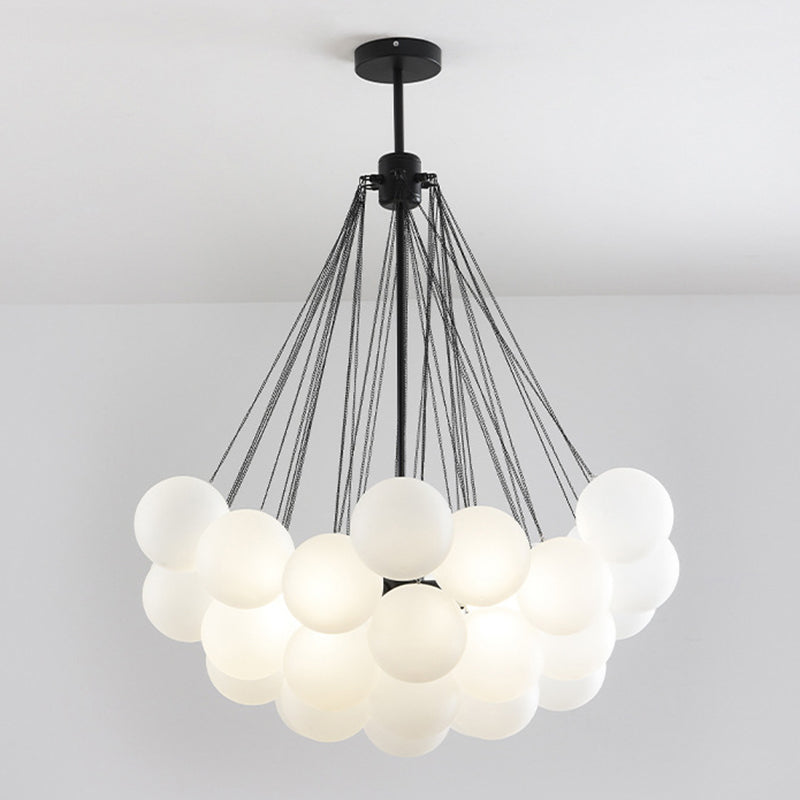 Frosted White Glass Bubbles Suspension Light Stylish Nordic Chandelier for Living Room 37 Black Clearhalo 'Ceiling Lights' 'Chandeliers' Lighting' 2618714