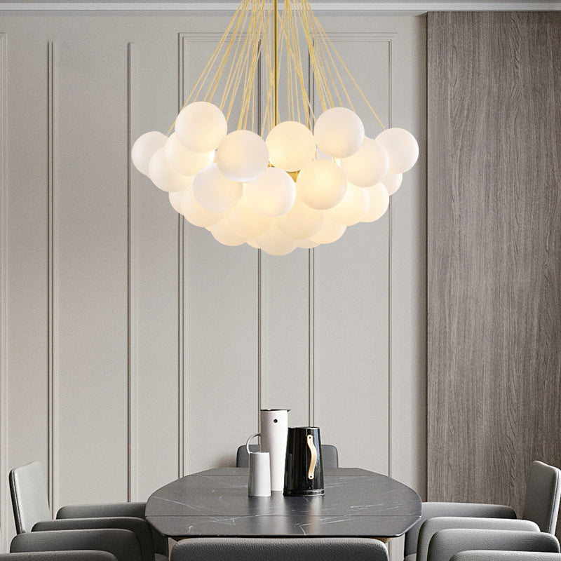 Frosted White Glass Bubbles Suspension Light Stylish Nordic Chandelier for Living Room Clearhalo 'Ceiling Lights' 'Chandeliers' Lighting' 2618715
