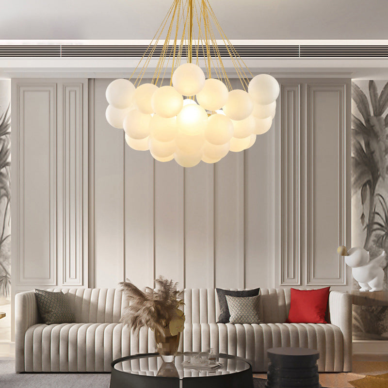 Frosted White Glass Bubbles Suspension Light Stylish Nordic Chandelier for Living Room Clearhalo 'Ceiling Lights' 'Chandeliers' Lighting' 2618717