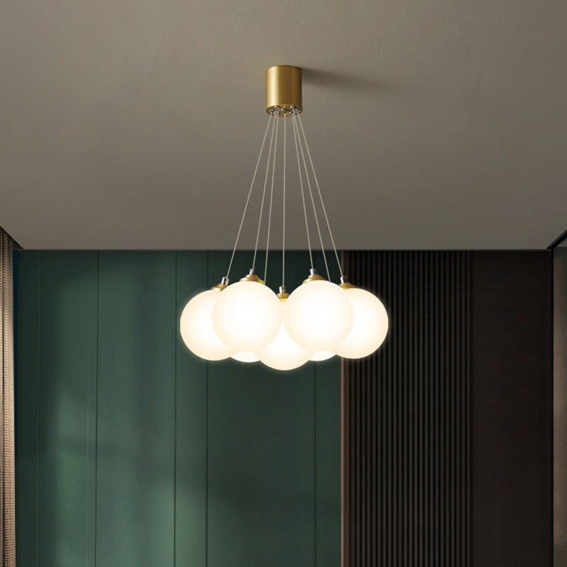 Balloons Hanging Pendant Light Simplicity White Glass Bedroom Chandelier in Gold Clearhalo 'Ceiling Lights' 'Chandeliers' Lighting' 2618719