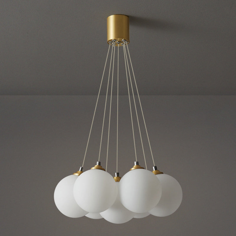 Balloons Hanging Pendant Light Simplicity White Glass Bedroom Chandelier in Gold 7 Gold Clearhalo 'Ceiling Lights' 'Chandeliers' Lighting' 2618720
