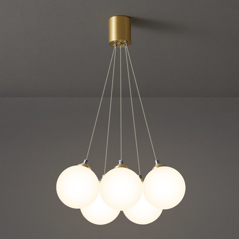 Balloons Hanging Pendant Light Simplicity White Glass Bedroom Chandelier in Gold 5 Gold Clearhalo 'Ceiling Lights' 'Chandeliers' Lighting' 2618721