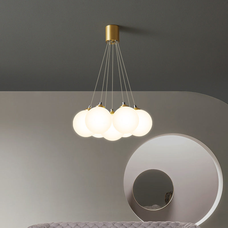 Balloons Hanging Pendant Light Simplicity White Glass Bedroom Chandelier in Gold Clearhalo 'Ceiling Lights' 'Chandeliers' Lighting' 2618724
