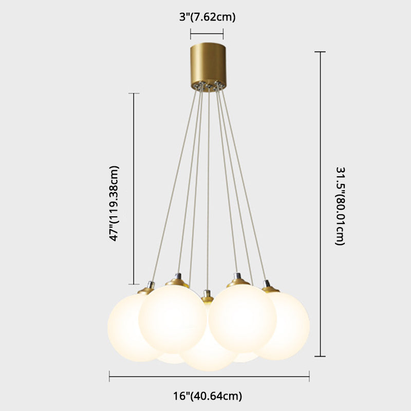 Balloons Hanging Pendant Light Simplicity White Glass Bedroom Chandelier in Gold Clearhalo 'Ceiling Lights' 'Chandeliers' Lighting' 2618726