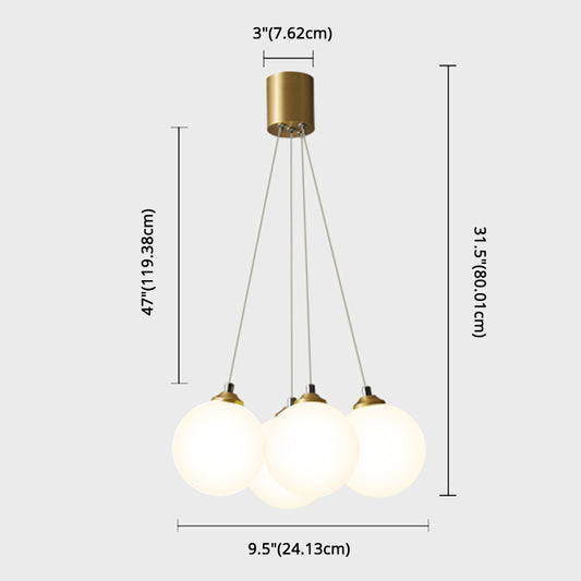 Balloons Hanging Pendant Light Simplicity White Glass Bedroom Chandelier in Gold